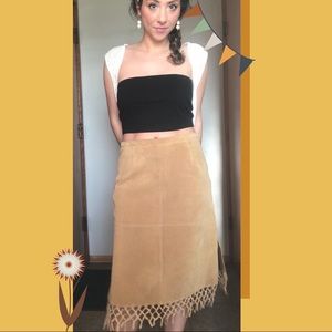 Boho tan leather skirt with fringe